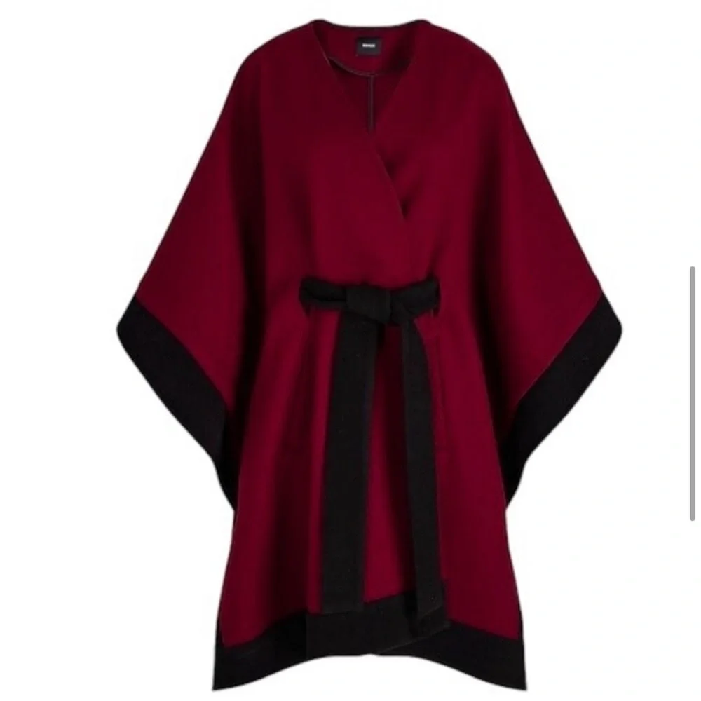 NWT Express Elegant Burgundy and Black Women's Warm Wrap Front Cape Coat M/L